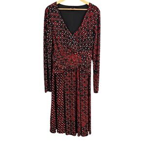 Long Tall Sally Red Black Abstract Print Long Sleeve Dress Women's 12